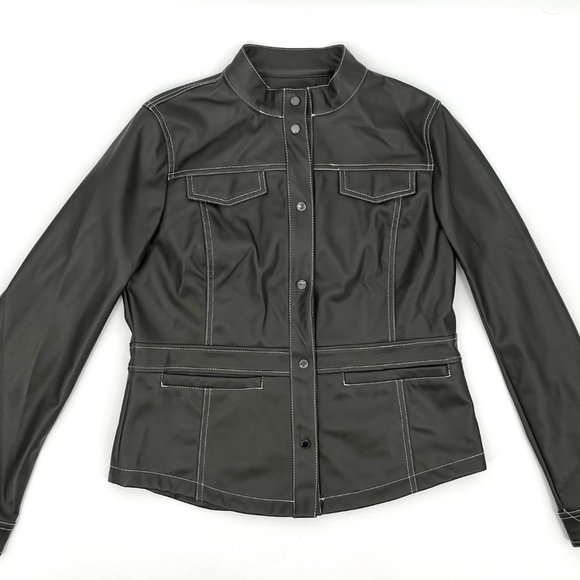 Sam Edelman Vegan‎ Faux Leather Women’s Jacket Medium Loden Brown NWT - Picture 6 of 12